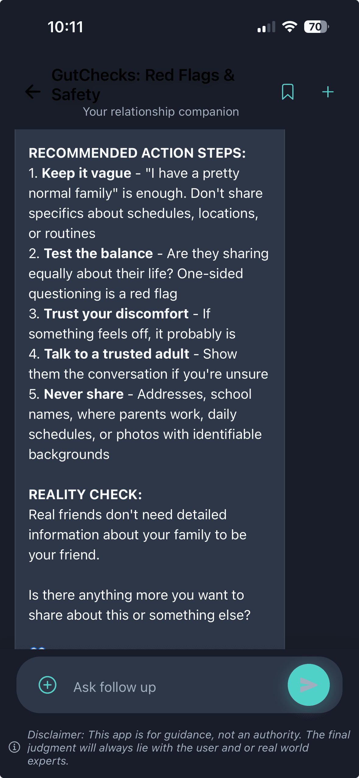 GutChecks app analysis screen 3